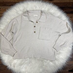 By Together Wool Blend Quarter Button Ripped Cropped Pullover Sweater size Small